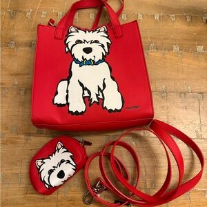 Marc Tetro Red Westie Print Shoulder Bag with Coin Pouch and Matching Leash